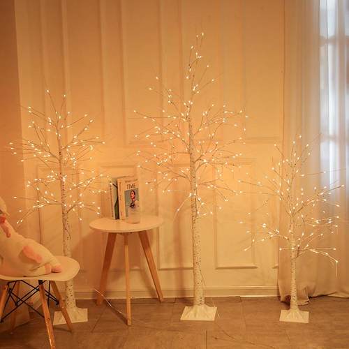 遥控仿真白桦树灯跨境led卧室房间装饰圣诞幻彩彩灯创意可调光