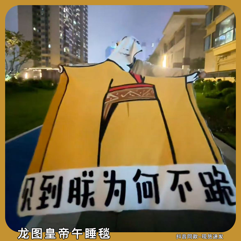 见朕不跪毛毯整蛊网红龙图皇帝法兰绒毯子午睡毯抽象神经睡袍盖毯