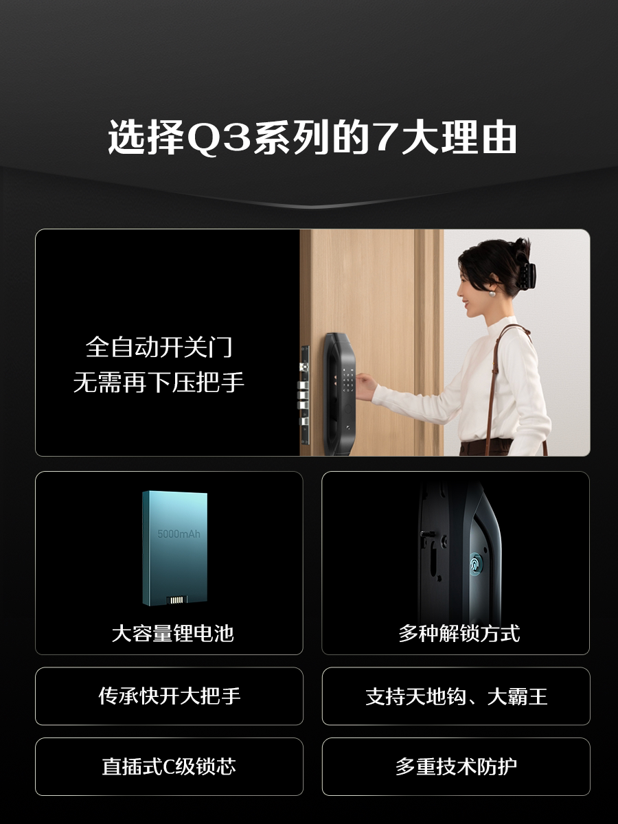 德施曼密码锁指纹锁家用防盗门全自动智能锁感应锁电子锁q3p