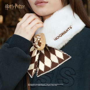 礼物 圣诞秋冬保暖刺绣短款 哈利波特正版 周边学院毛绒围巾拼接款