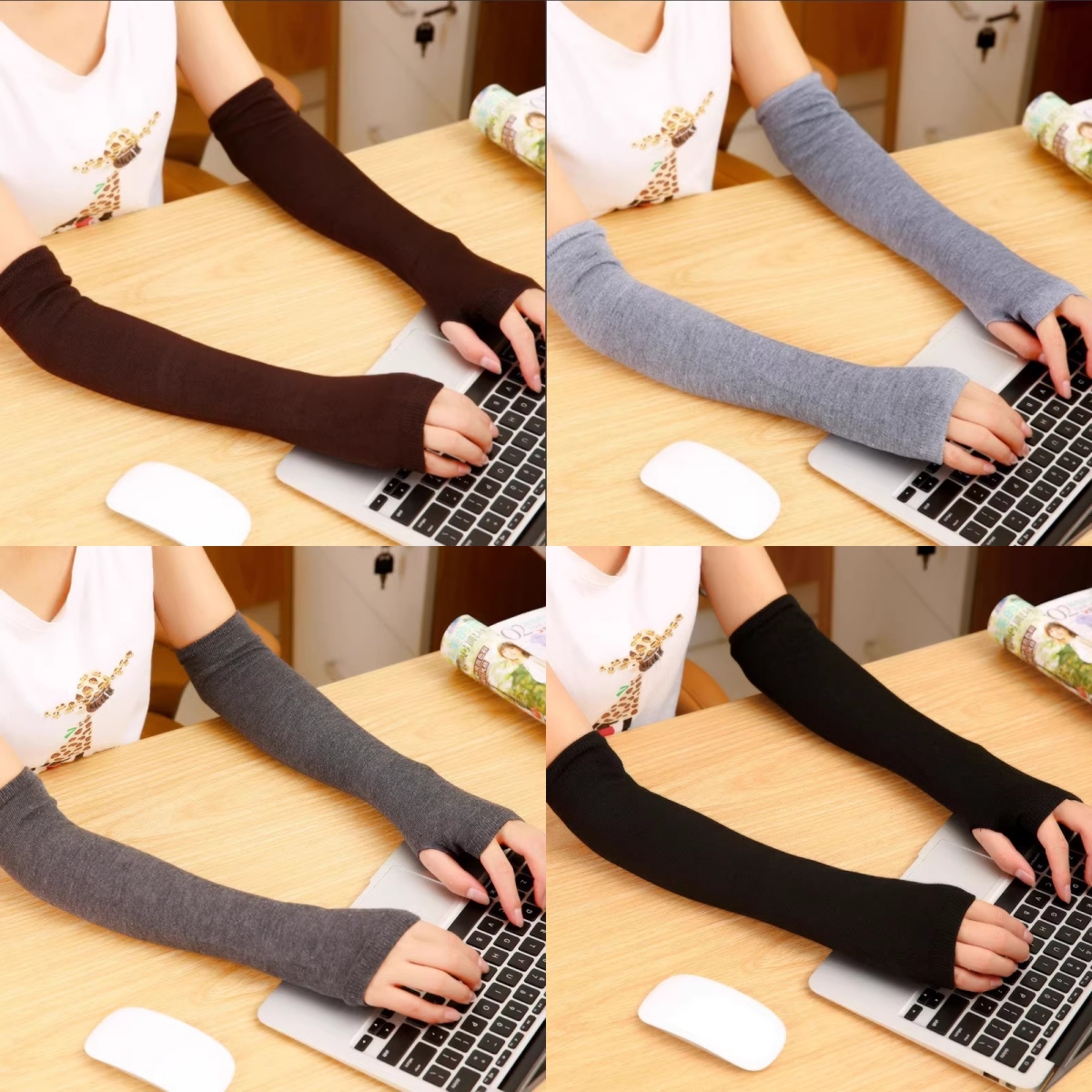 【保暖针织毛线半袖手套】