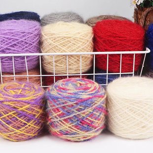 松鼠绒大团毛线手工编织男女围巾钩帽子粗毛线马海毛长亮丝纱