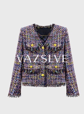 【VAZSLVE/全新奢品】捡漏时尚气质轻奢紫色流苏小香风外套上衣