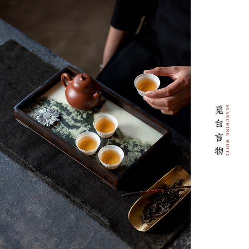 苍山老矿云石茶台水墨干泡盘壶承