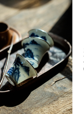 觅白手绘青花品茗杯包银口圈主人杯柴窑仿古若深珍藏纯手工夫茶具