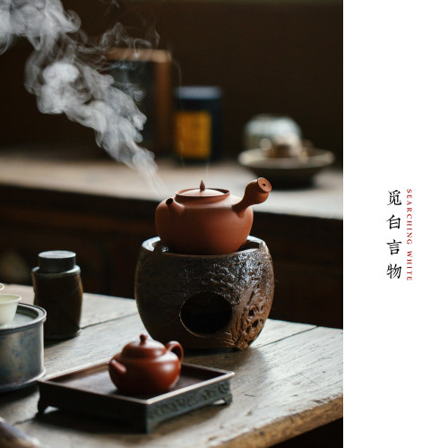 柴烧刻绘炭炉煮茶水砂铫壶老陶泥