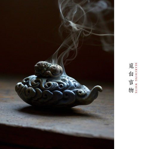 狻猊柴烧香炉祥云瑞兽裸烧盘香熏