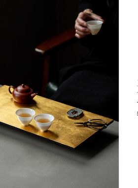 觅白大漆金箔干泡台木胎茶盘非遗漆器纯手工艺壶承简约托真金手作