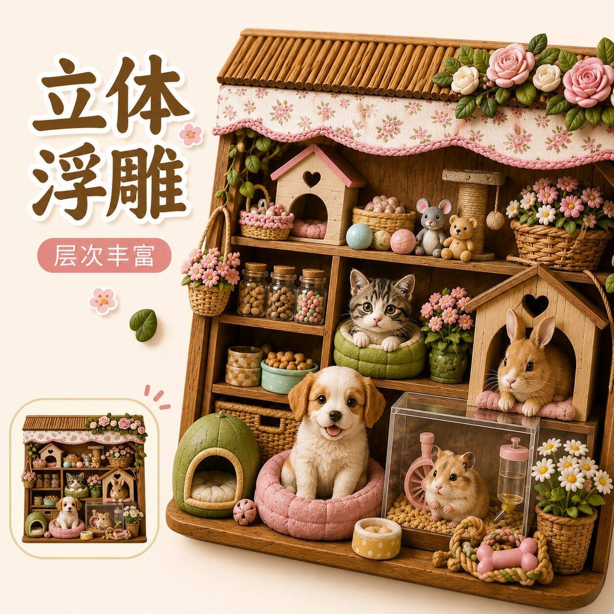 网红治愈系萌宠立体浮雕萌宠磁吸冰箱贴彩绘树脂材质纪念