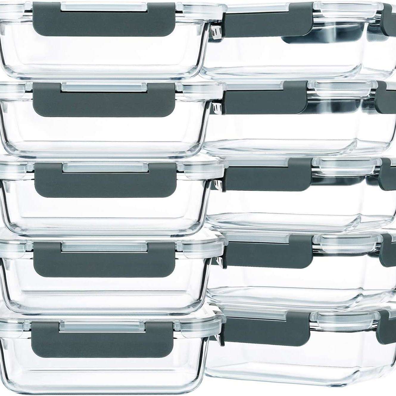 跨境长方10件套玻璃保鲜盒耐热玻璃保鲜饭盒640ML冰箱冷藏便当盒