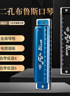东方鼎FALA布鲁斯口琴12孔金属琴格铝格专业演奏级自带低音4和6