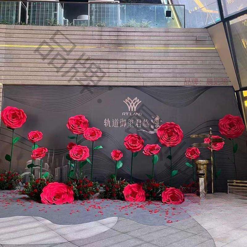 大红巨型玫瑰防水室外泡沫纸花婚庆婚礼仿真立体手工纸花背景装饰