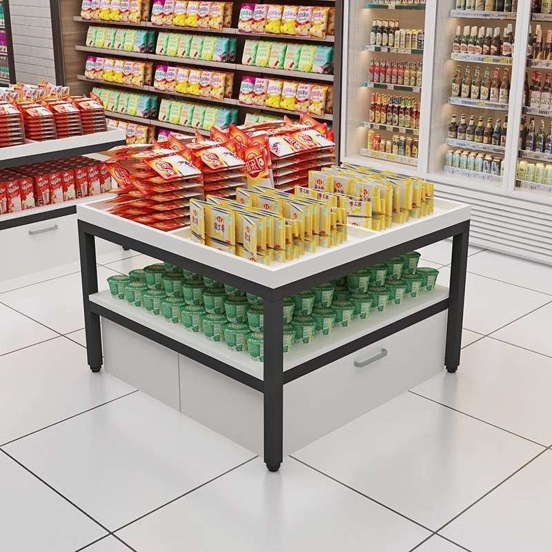 超市产品堆头中岛柜杂货架母婴店展示柜台水果流水展示台实木