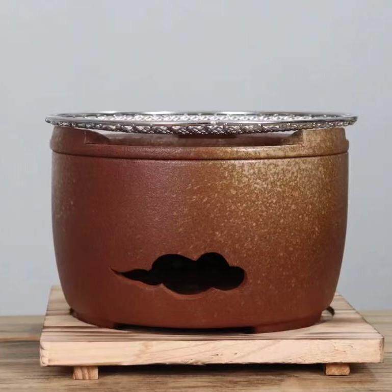 围炉火炭炉果木炭手工陶荷花煮茶炉陶壶复古室内炭火炉茶桌提梁壶
