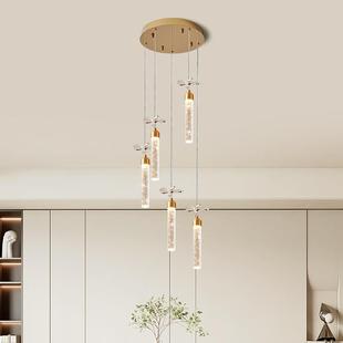 餐厅吊灯现代简约轻奢客厅楼梯复式 楼中空挑高餐厅旋转水晶吊灯