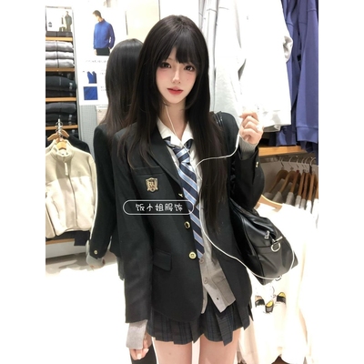 小田町jk制服动漫学姐黑色西装外套新款学院风外套格裙一整套装女