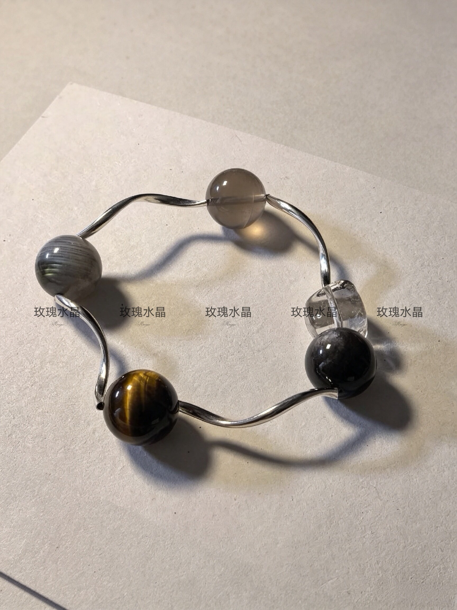 小众设计感茶晶水晶手串男女同款灰月光金虎眼银曜石白水晶手串潮
