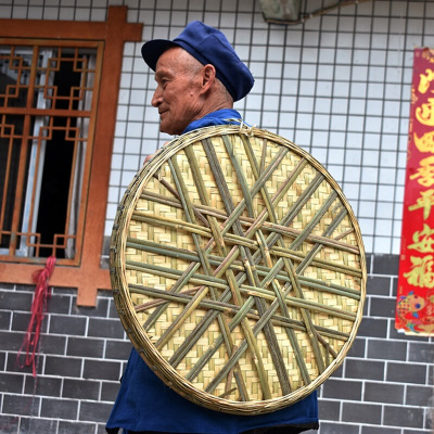 饰家晒用箕孔x筛家竹东滤圆品晒子编竹竹农匾新过簸工形装有晾手