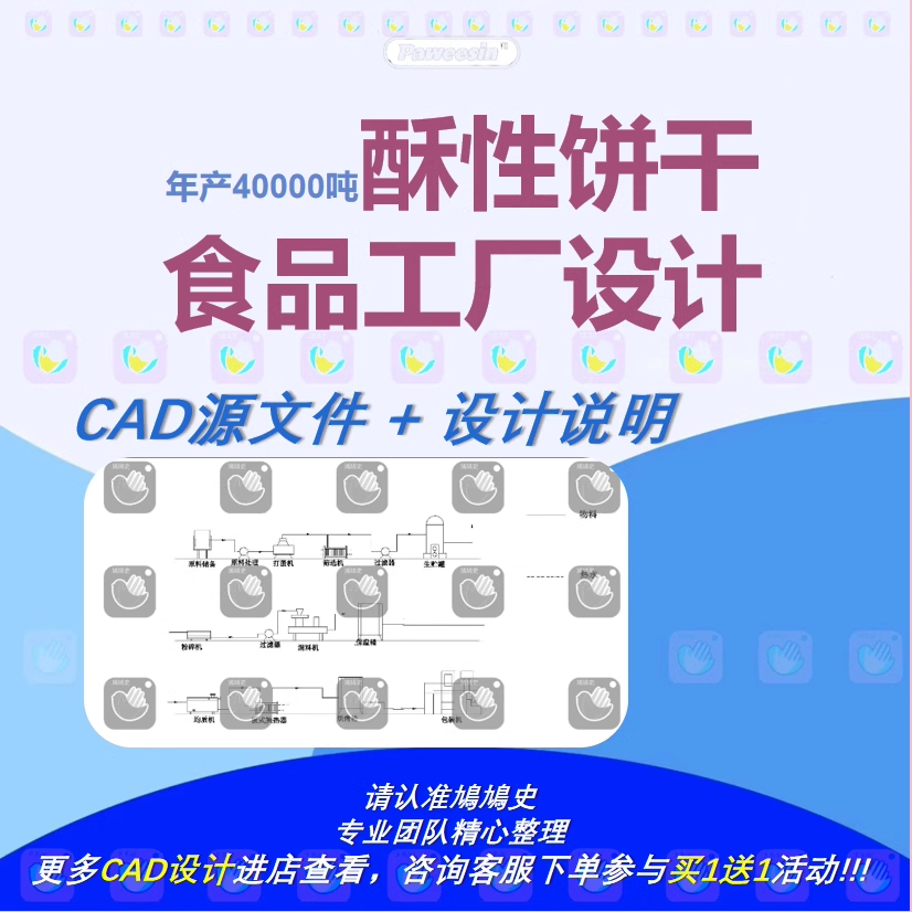 年产4万吨酥性饼干厂CAD图纸膨化食品工厂车间工艺流程图设计说明