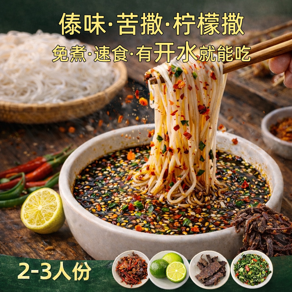 傣纯&middot;撒撇米线傣味云南德宏芒市特产方便速食柠檬撒苦撒咖啡撒