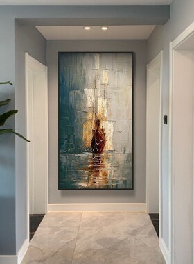 入户玄关装饰画轻奢抽象艺术挂画竖版油画客厅沙发背景墙落地壁画