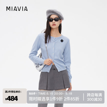 MIAVIA时尚短款长袖圆领小香风毛衣针织衫开衫女