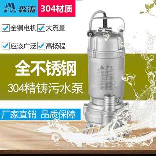 304不锈钢污水泵220v耐腐蚀无堵塞排污泵化工厂防腐蚀小型潜水泵
