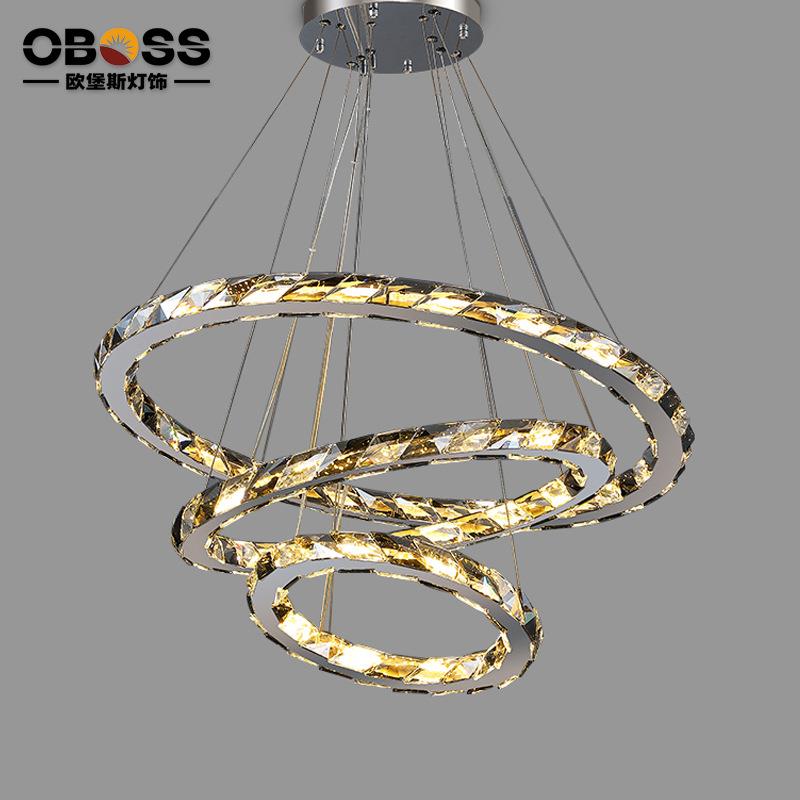 轻奢客厅水晶吊灯法式双层别墅卧室圆环形现代圈圈极简水晶主灯具