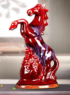 钧瓷窑变中式马k到成功家居客厅酒柜电视柜装饰工艺品摆件