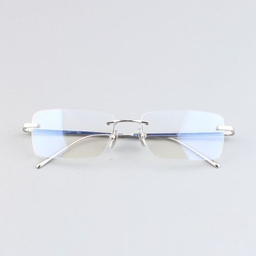 无框手工近视防蓝光眼镜架商务银色眼镜框男纯银925银眼镜架1029