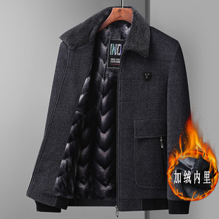 秋冬雪尼爾加絨加厚中老年男裝 80歲爸爸寬松上 外套翻領(lǐng)夾克衫