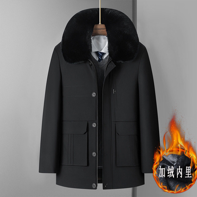 爸爸男装冬装加绒加厚保暖棉衣外套父亲宽松棉袄男中老年中长棉服