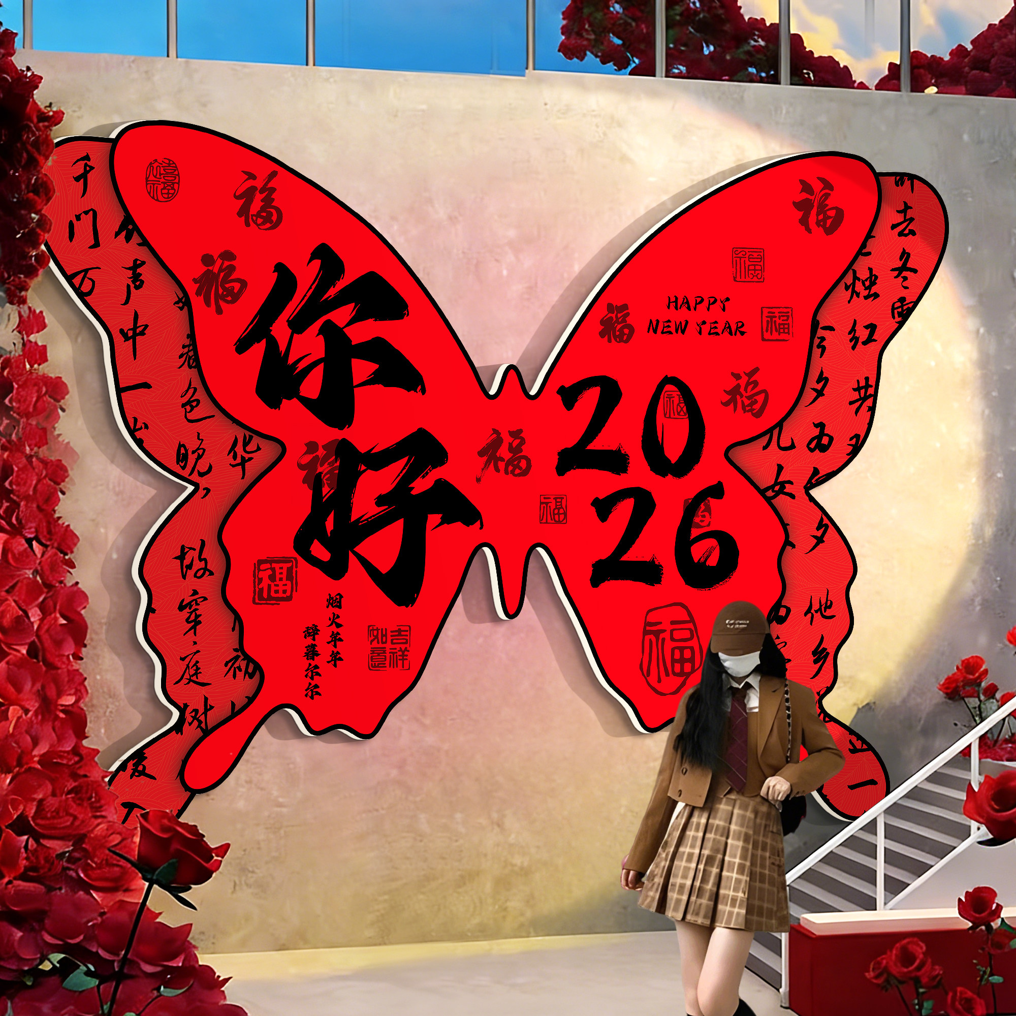 你好2026马新年装饰品网红打卡拍照区奶茶咖啡店户外造景氛围布置,家居饰品,软装墙贴,淘宝优惠券,粉丝福利购,淘宝优惠卷