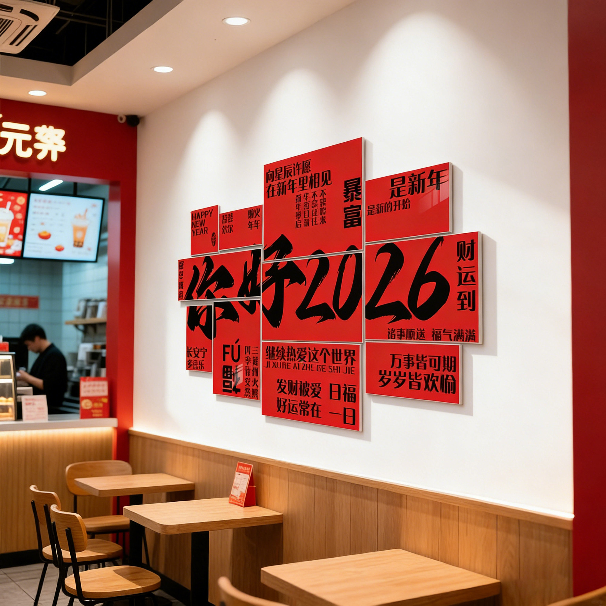 网红打卡墙装饰2026马年春节餐饮店背景氛围布置咖啡店馆墙面贴纸