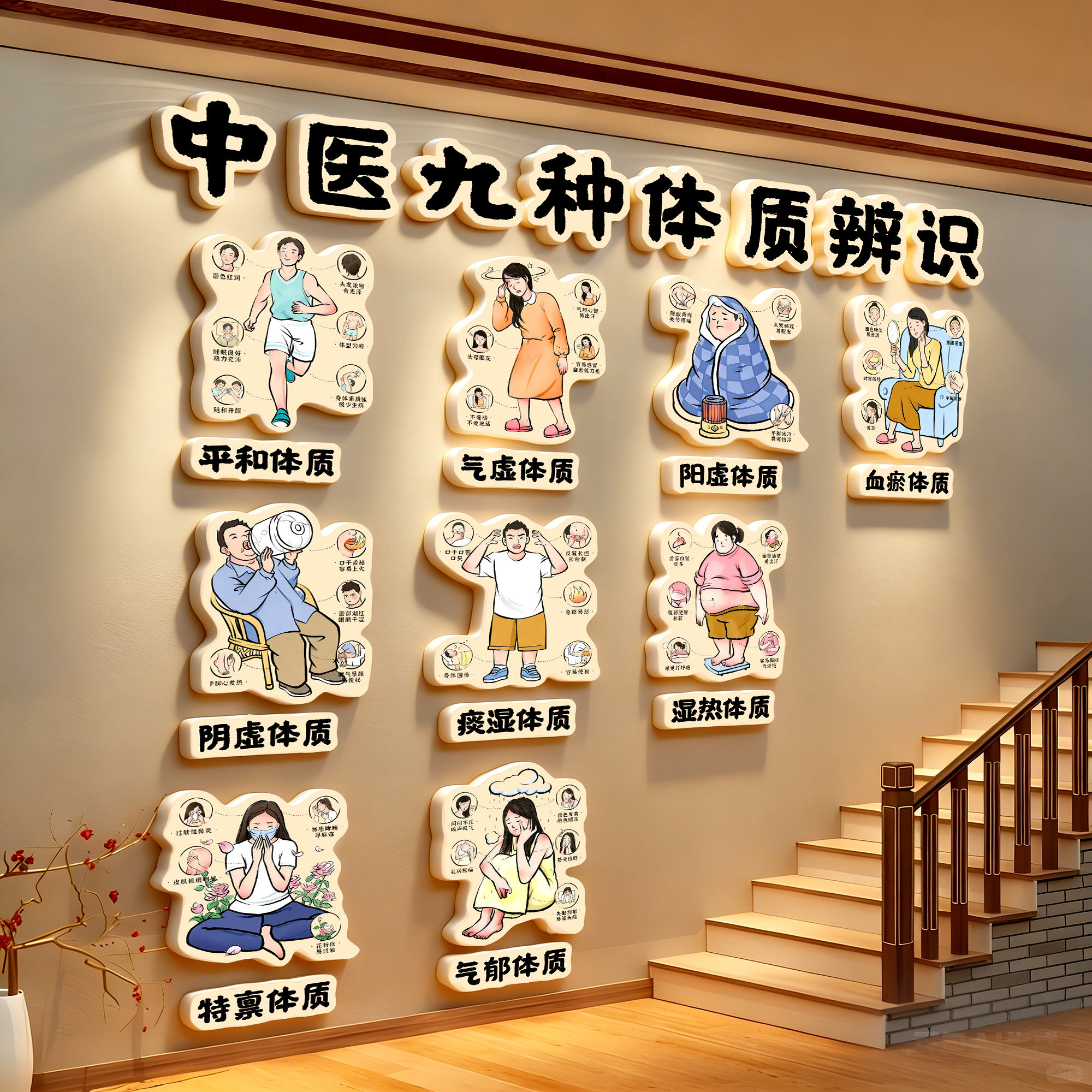 中医九种体质辨识图方法挂画养生馆装饰画理疗店氛围背景文化海报,家居饰品,文化墙贴,淘宝优惠券,粉丝福利购,淘宝优惠卷