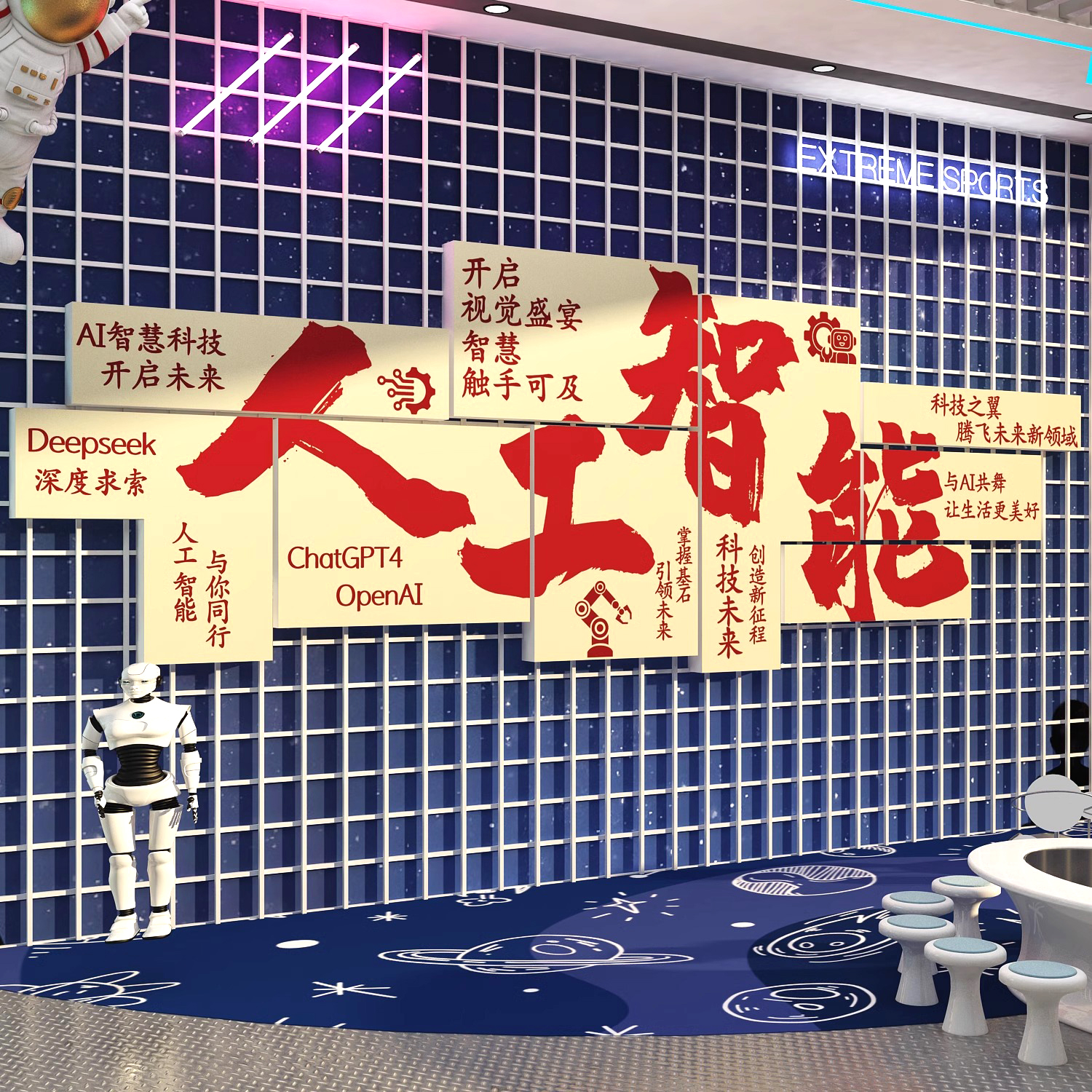 幼儿程式设计教室装饰人工AI智能主题文化墙氛围布置背景海报广告