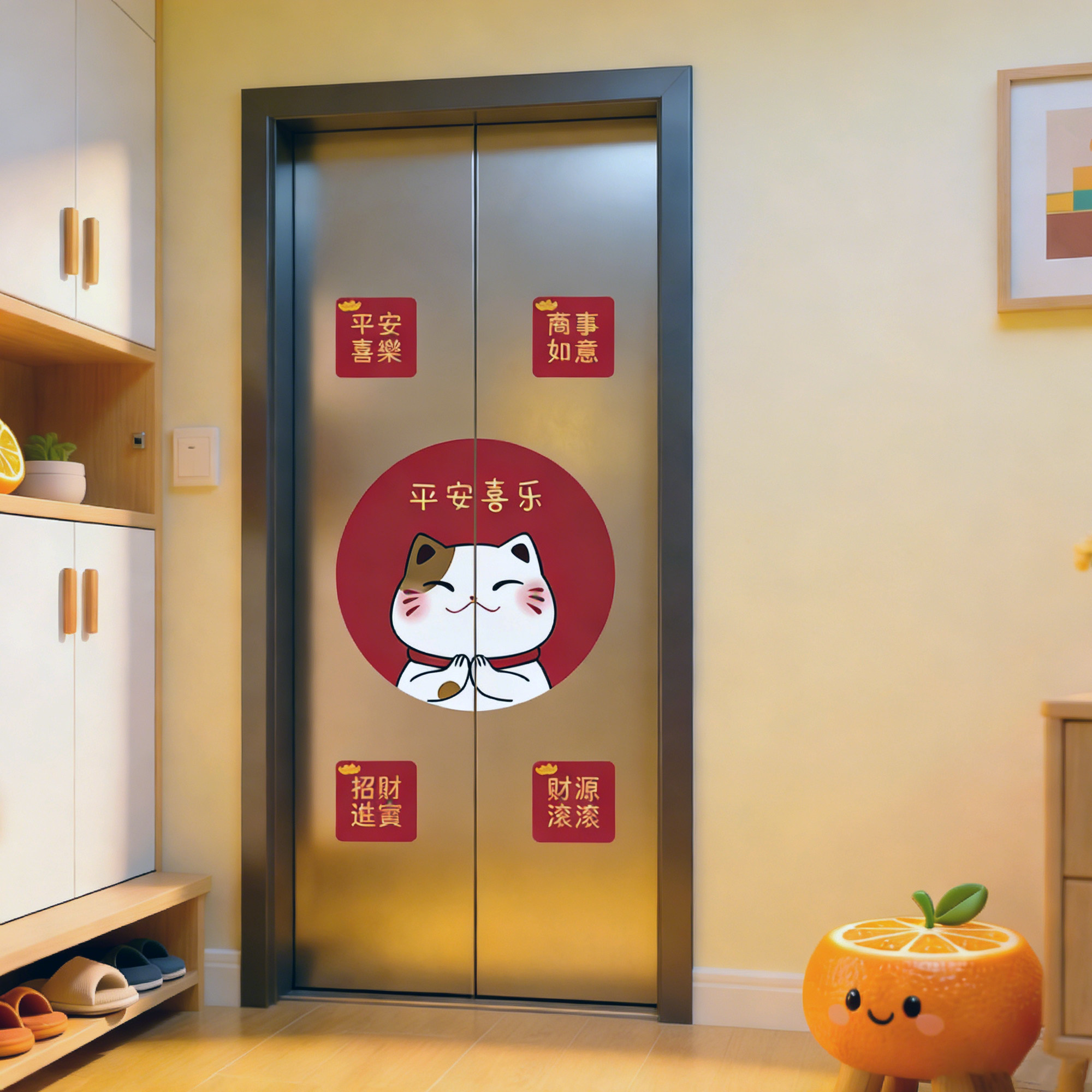 电梯门贴纸高级感圆形入户门神画卡通可爱网红创意美化新款装饰画,家居饰品,门贴,淘宝优惠券,粉丝福利购,淘宝优惠卷