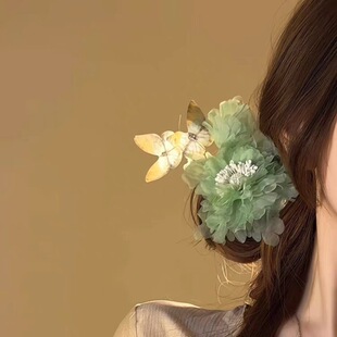 绿精灵~烫花绿色系清新甜美发饰发夹古风汉服头饰侧边古装发夹女