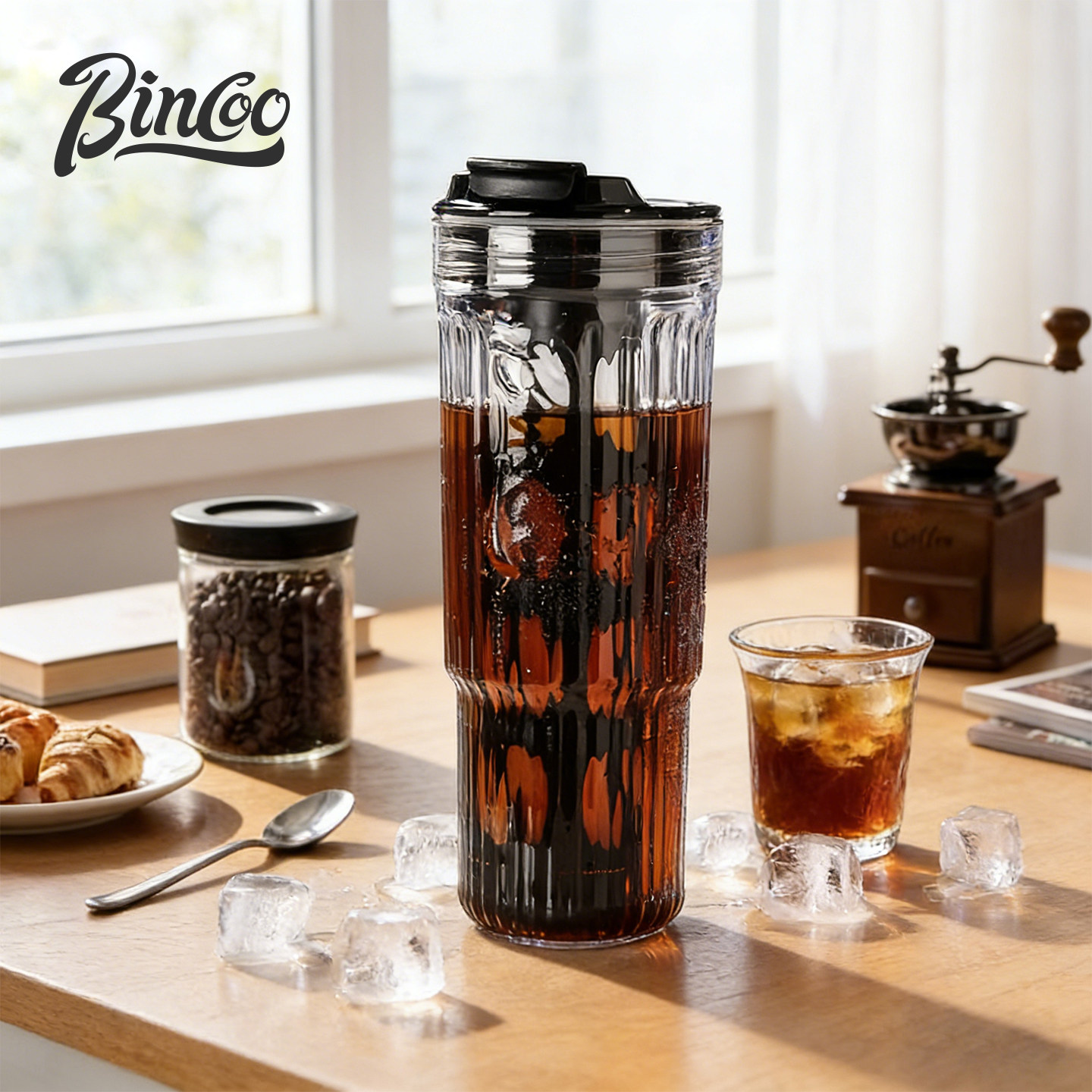 Bincoo玻璃冷萃杯便携式咖啡杯子大容量冷泡瓶冷萃壶水果茶随行杯