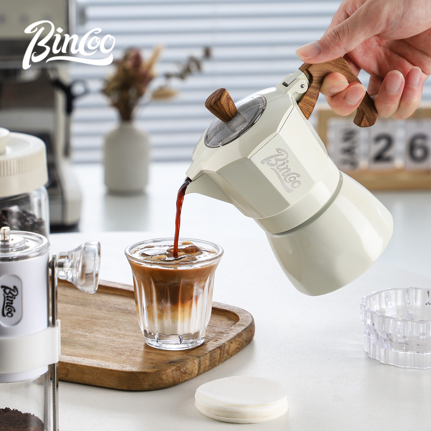Bincoo摩卡壶双阀电热炉煮咖啡壶手冲家用小型手摇意式咖啡机套装