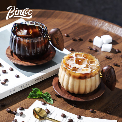Bincoo条纹咖啡杯带勺玻璃杯家用