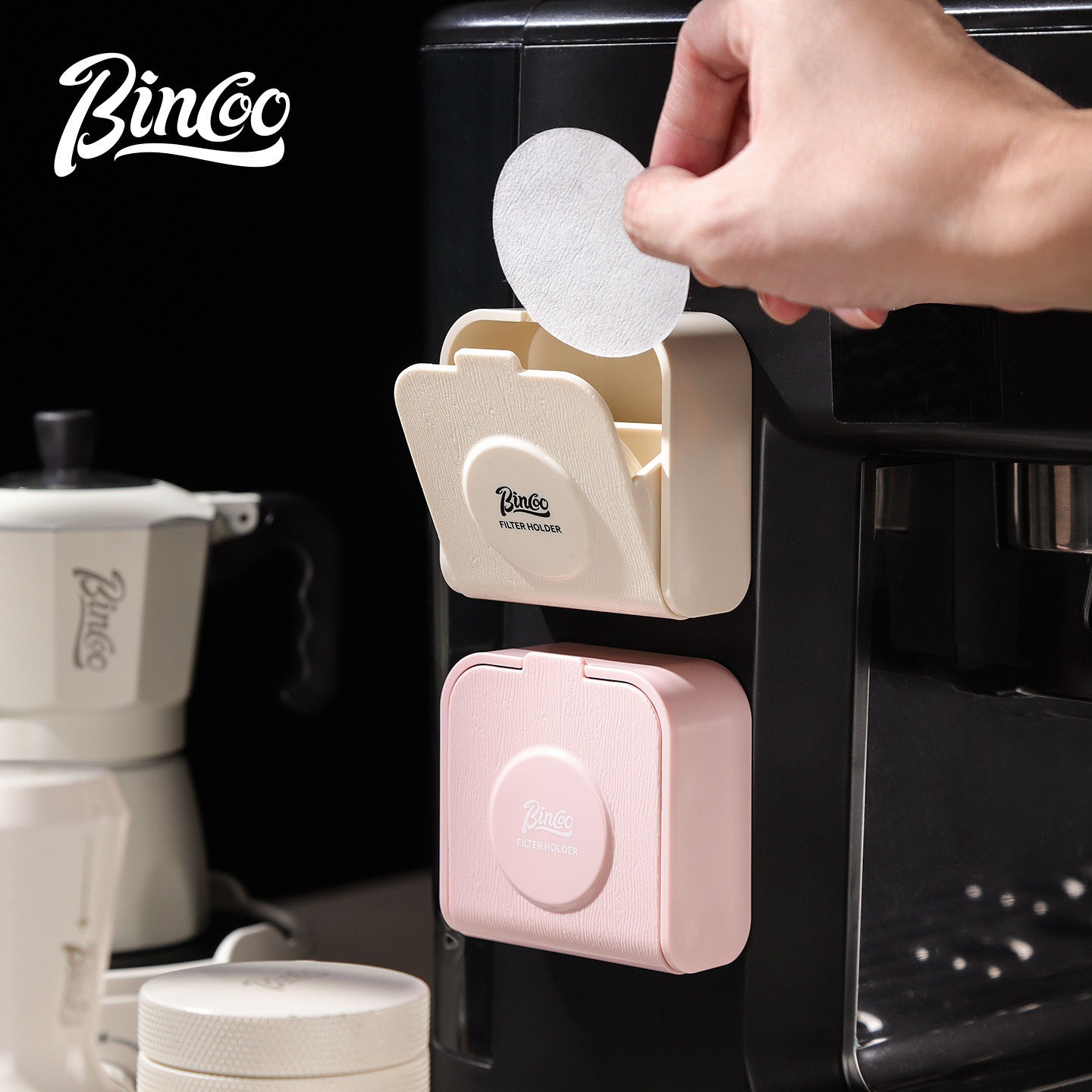 Bincoo意式咖啡圆形滤纸收纳盒壁挂式手柄粉碗咖啡机滤纸防尘盒子,餐饮具,配套器具,淘宝优惠券,粉丝福利购,淘宝优惠卷