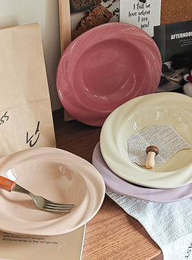 ins风陶瓷碗碟餐具家用高颜值碗8英寸盘子菜盘汤碗奶油风糖水碗