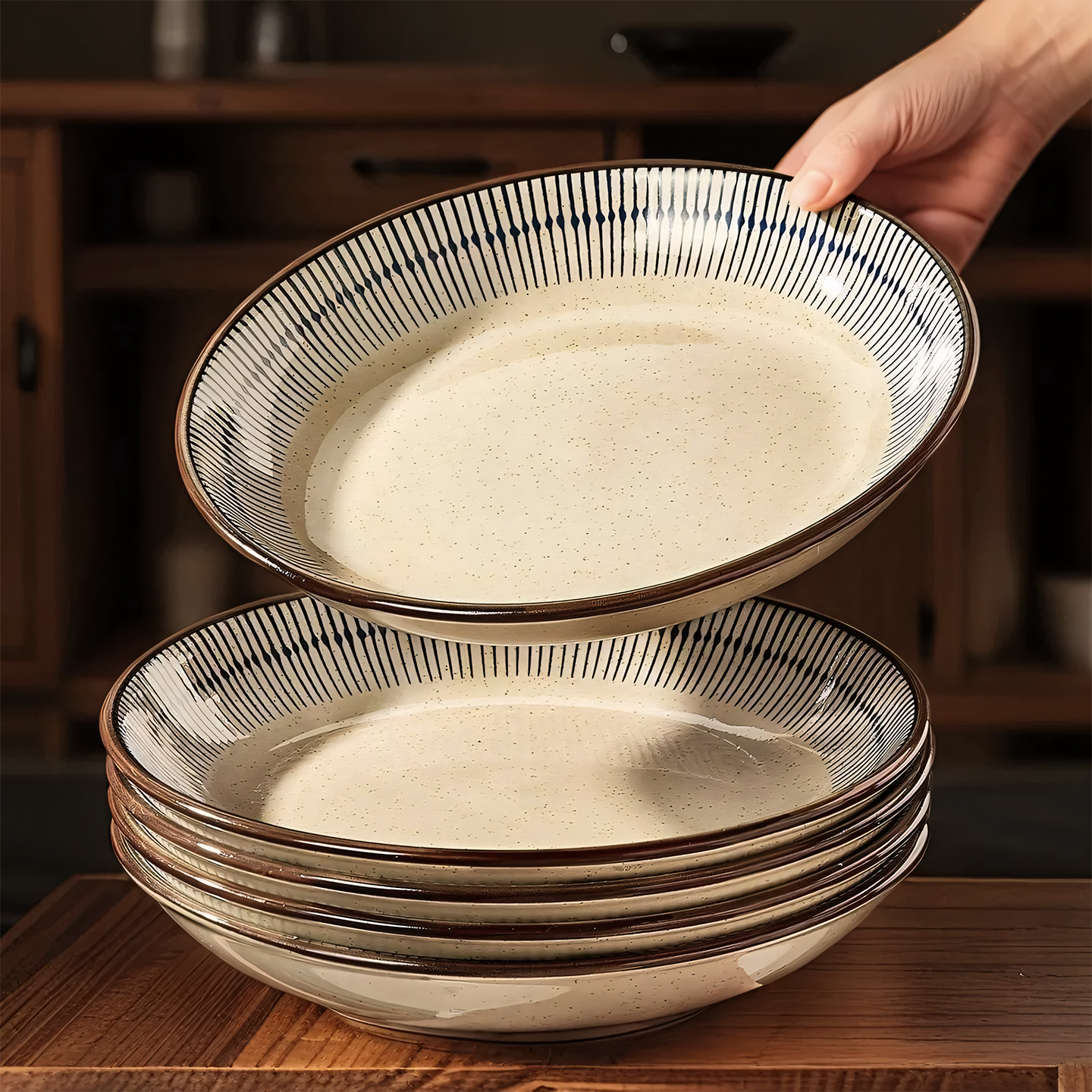 釉下彩复古盘子家用菜盘