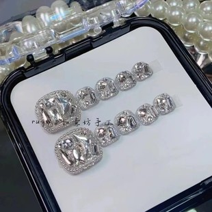 万银百两 纯手工穿戴甲银链爆闪满钻脚甲足脚美甲贴片脚趾甲ins风