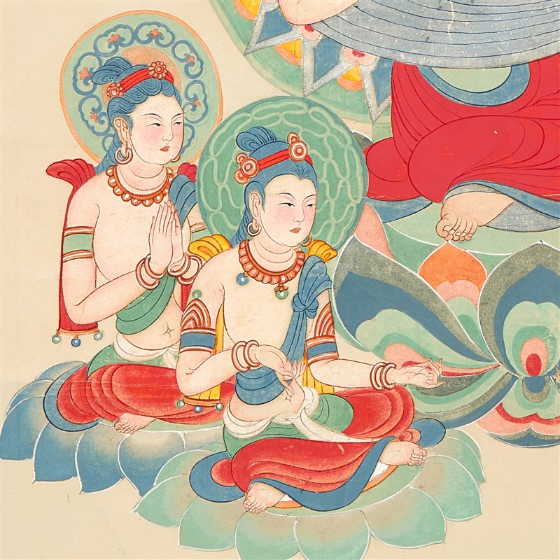 张大千 龙女礼佛图名家工笔佛画高清微喷复制画V芯画稿装饰挂轴