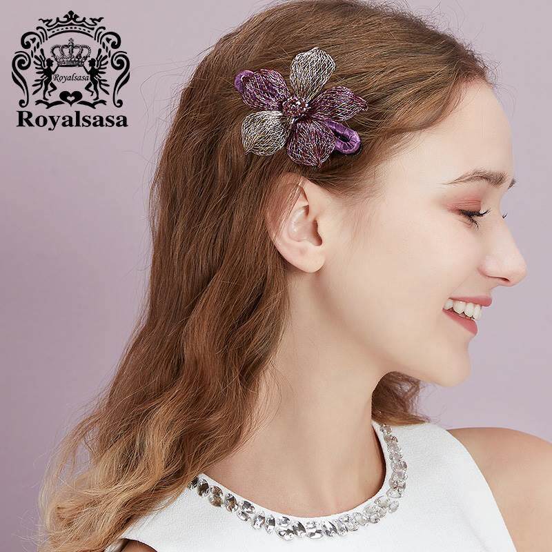 皇家莎莎铜丝立体花朵发夹女后脑勺优雅鸭嘴夹发卡侧夹边夹发饰品