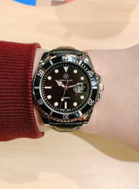 PABLO RAEZ黑色防水男士石英手表商务非机械表夜光时尚潮流腕表