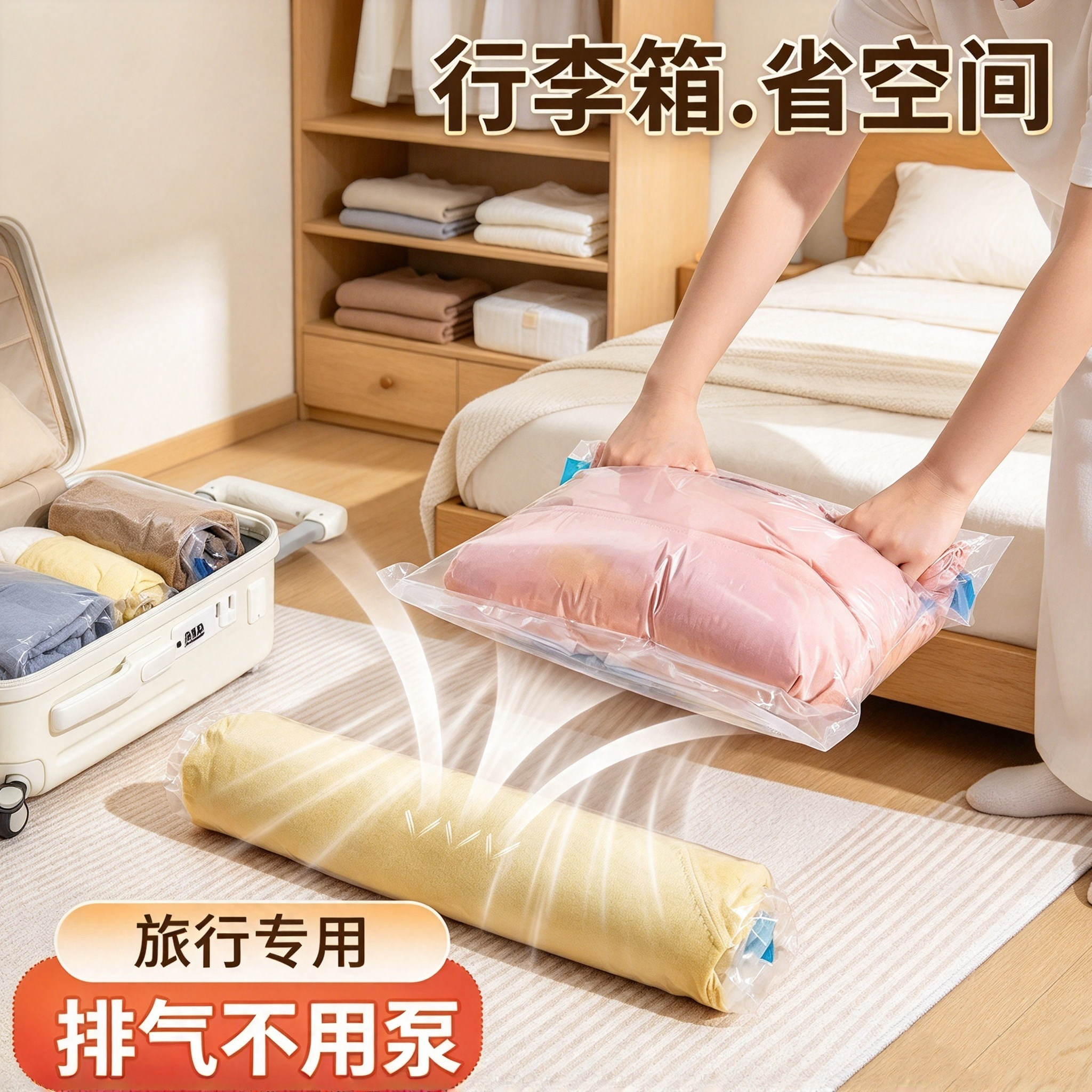 旅行真空压缩袋行李箱专用神器衣服衣物羽绒服免抽气旅游收纳袋子