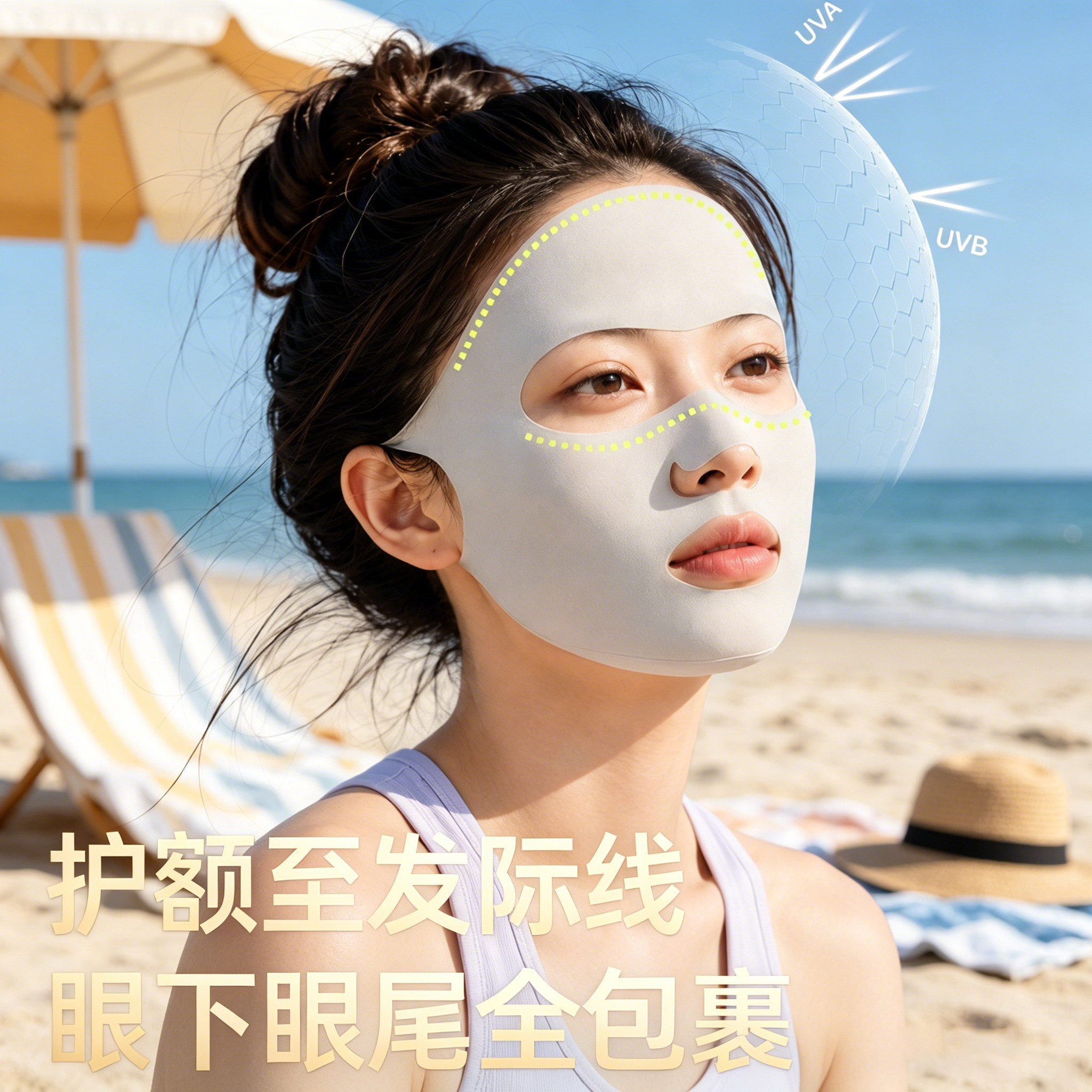 防晒口罩女防紫外线户外遮阳全脸面罩露口鼻呼吸跑步运动冰丝透气